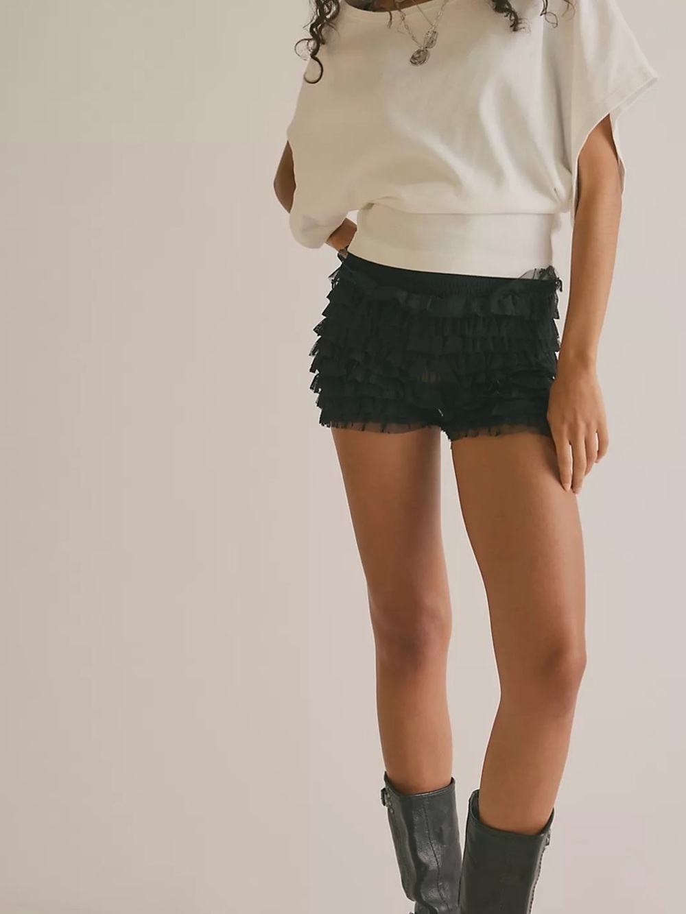 SHEIN Black Ruffled Layered Women's Shorts